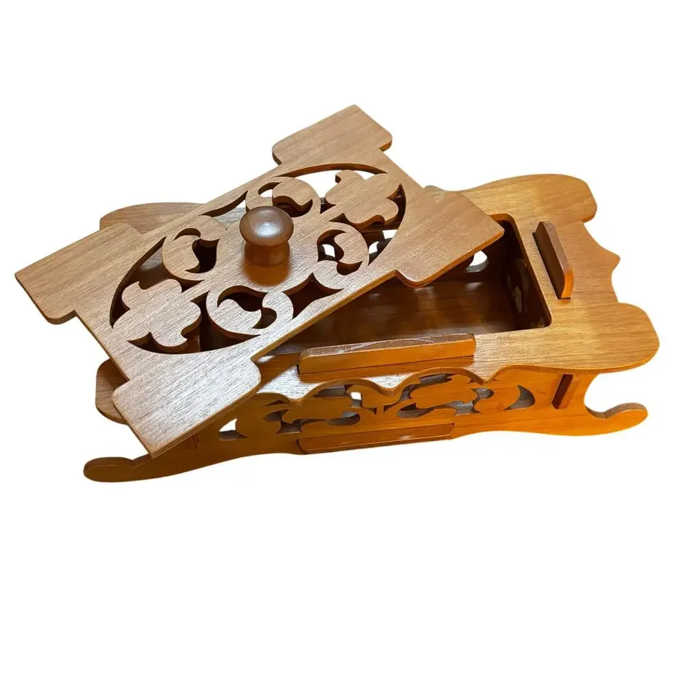 Unique carved wood storage box trinkets potpourri keepsakes laser cut holder